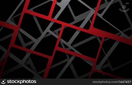 Abstract red grey square mesh cross overlap on black design modern futuristic background vector illustration.