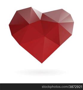 Abstract red heart symbol low poly vector gradient illustration.