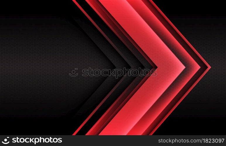 Abstract red light arrow direction geometric hexagon mesh design modern futuristic background vector illustration.