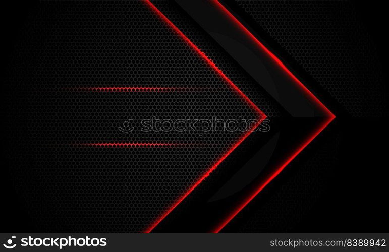 Abstract red light arrow on black with hexagon mesh design modern luxury futuristic technology background vector illustration. 