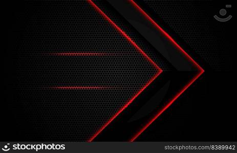 Abstract red light arrow on black with hexagon mesh design modern luxury futuristic technology background vector illustration. 