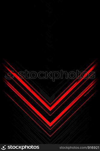 Abstract red light black line arrow polygon on grey futuristic direction design modern technology background vector illustration.