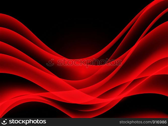 Abstract red light curve wave on black design modern luxury futuristic background vector illustration.