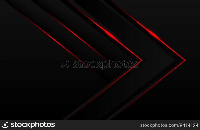 Abstract red light line arrow direction on black metal with blank space design modern luxury futuristic technology background vector illustration.