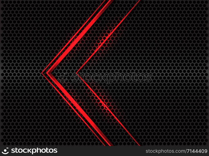 Abstract red light line arrow direction on grey metallic circle mesh design modern futuristic background vector illustration.