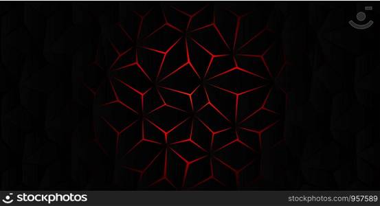 Abstract red light polygon crack on dark grey design modern background texture vector illustration.
