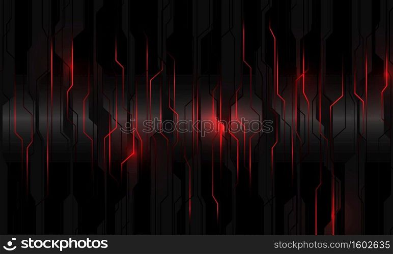 Abstract red light power circuit on black metallic cyber geometric design modern technology futuristic background vector illustration.