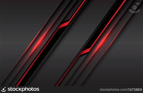 Abstract red line light black cyber slash on grey metallic design modern futuristic technology background vector illustration.
