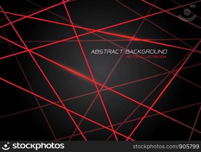 Abstract red line light laser cross overlap on dark grey design modern technology futuristic background vector illustration.