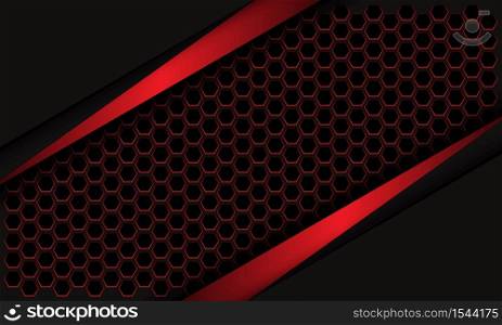Abstract red metallic triangle hexagon mesh on dark grey design modern futuristic background vector illustration.