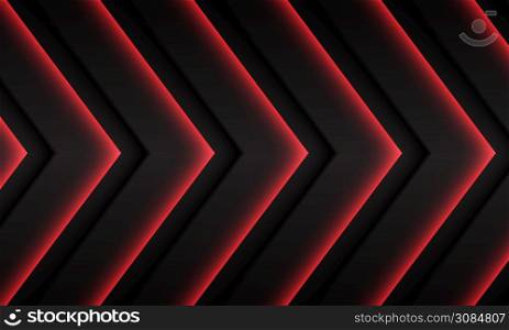 Abstract red neon arrow pattern direction on dark grey metallic design modern luxury futuristic background vector illustration.