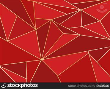 Abstract red polygon artistic geometric with gold line background