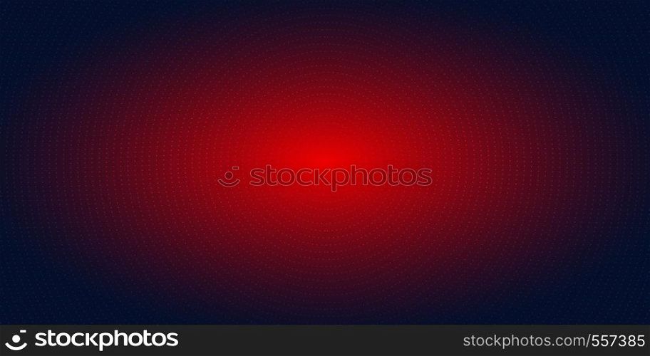 Abstract red radial dots pattern halftone on dark blue gradient background. Technology digital concept futuristic neon lighting. Vector illustration