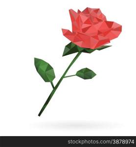 Abstract red rose low poly vector illustration.
