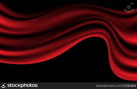Abstract red satin wave on black luxury background vector illustration.