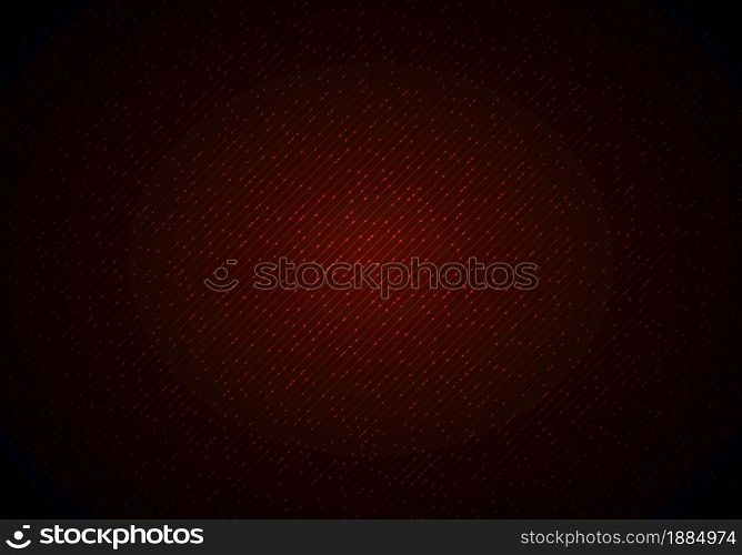 Abstract red shiny diagonal lines and dot particles with lighting on dark background. Technology digital futuristic concept. Vector illustration