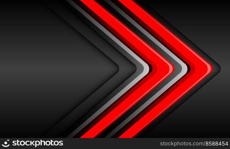 Abstract red silver twin arrow direction geometric on grey metallic design modern futuristic background vector illustration.