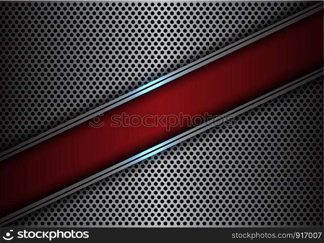 Abstract red slash banner on silver line circle mesh design modern futuristic background vector illustration.