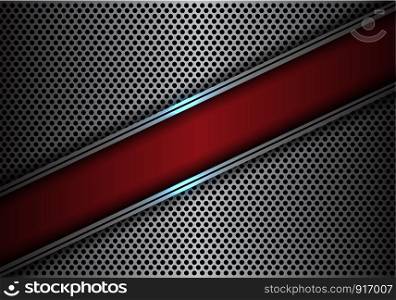 Abstract red slash banner on silver line circle mesh design modern futuristic background vector illustration.
