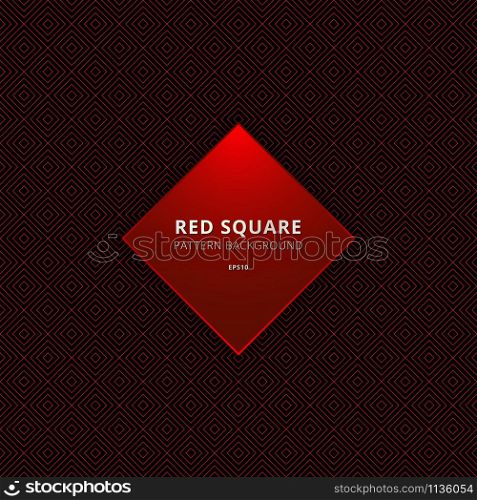 Abstract red square border seamless pattern on black background. Geometric lines repeating design textile. Vector illustration