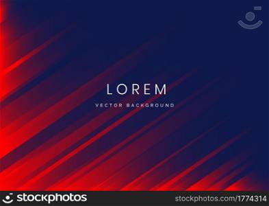 Abstract red stripe diagonal lines light on dark blue background. Vector illustration