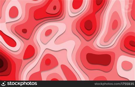Abstract red tone paper cut 3D layers overlap art background texture vector illustration.
