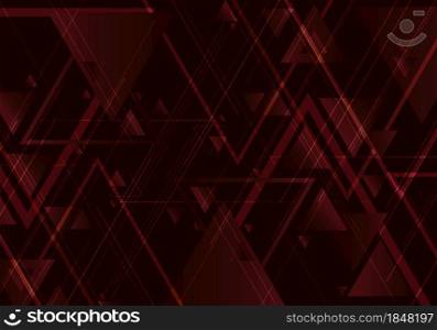 Abstract red triangles shape and lines on black background for business technology style. Geometric design element for elegant with copy space. Vector illustration