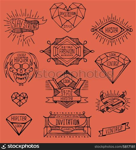 Abstract retro vintage design. Line labels, insignias, badges, frames, borders