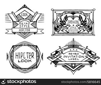 Abstract retro vintage design. Line labels, insignias. Business signs, labels, badges, frames, borders