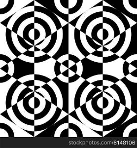 Abstract Ring and Rhombus Pattern. Vector Seamless Background. Regular Black and White Texture