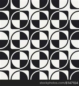 Abstract Ring and Square Pattern. Vector Seamless Background in Black and Whie
