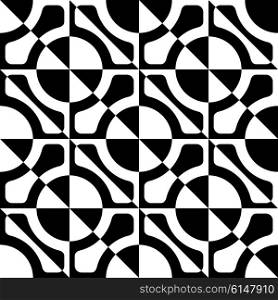 Abstract Ring and Square Pattern. Vector Seamless Monochrome Background. Regular Geometric Texture