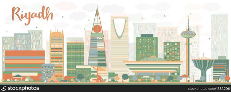 Abstract Riyadh skyline with Color buildings. Vector illustration. Business and tourism concept with skyscrapers. Image for presentation, banner, placard or web site
