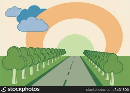 Abstract road alley sun clouds vector image.