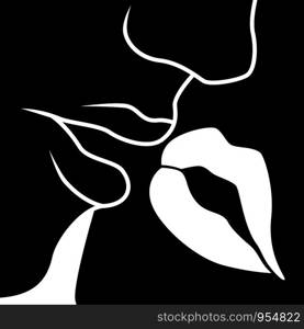 Abstract romantic moment between man and woman, black vector stencil isolated on white background