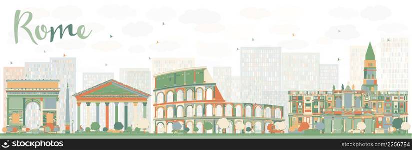 Abstract Rome Skyline with Color Landmarks. Vector Illustration. Business Travel and Tourism Concept with Historic Buildings. Image for Presentation, Banner, Placard and Web Site.