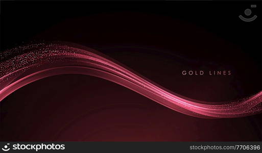 Abstract rose ping Gold Waves. Shiny golden moving lines design element with glitter effect on dark background for gift, greeting card and disqount voucher. Vector Illustration. Abstract Gold Waves. Shiny golden moving lines design element with glitter effect on dark background for greeting card and disqount voucher.