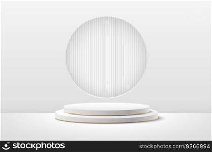 Abstract round display for product on website in modern. Background rendering with podium and minimal white texture wall scene, 3d rendering geometric shape white   grey color. Vector illustration