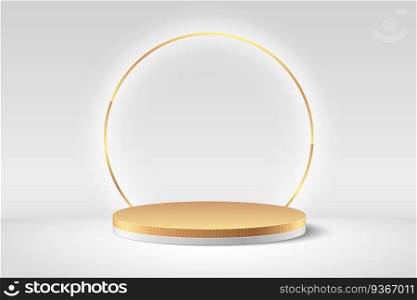 Abstract round display for product on website in modern. Luxury Background rendering with podium and minimal white and golden texture wall scene, 3d rendering geometric shape. Vector illustration