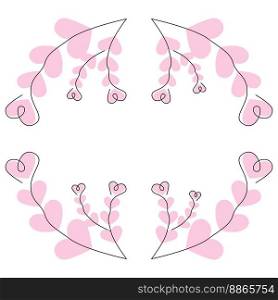 Abstract round frame of hearts in one line in trendy pale pink shades. Template for lettering, greeting, invitation or postcards. Isolate. Happy Valentines day. Good for poster, banner, brochures. EPS
