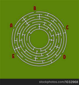 Abstract round maze. Game for kids. Children&rsquo;s puzzle. Many entrances, one exit. Labyrinth conundrum. Simple flat vector illustration isolated on color background. With place for your image.