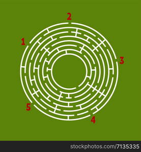 Abstract round maze. Game for kids. Puzzle for children. Find the right path. Labyrinth conundrum. Flat vector illustration isolated on color background. With place for your image.