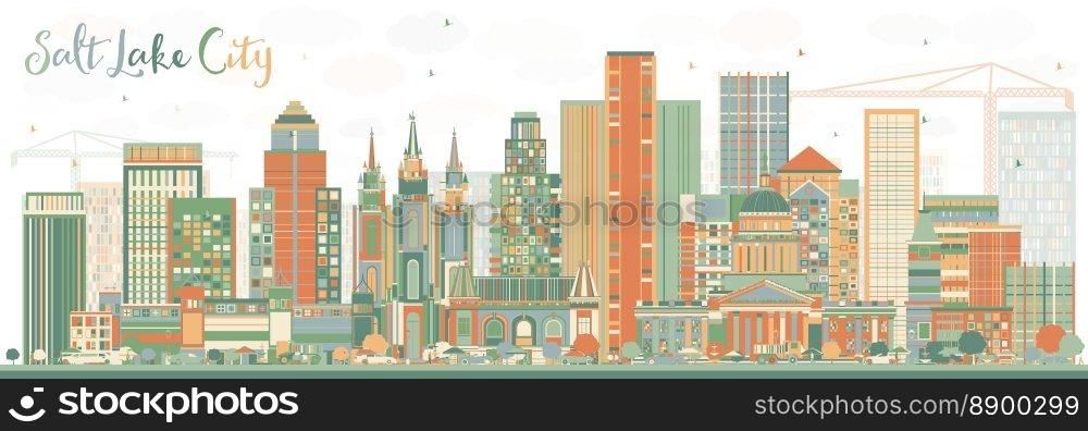 Abstract Salt Lake City Skyline with Color Buildings. Vector Illustration. Business Travel and Tourism Concept with Historic Architecture. Image for Presentation Banner Placard and Web Site.