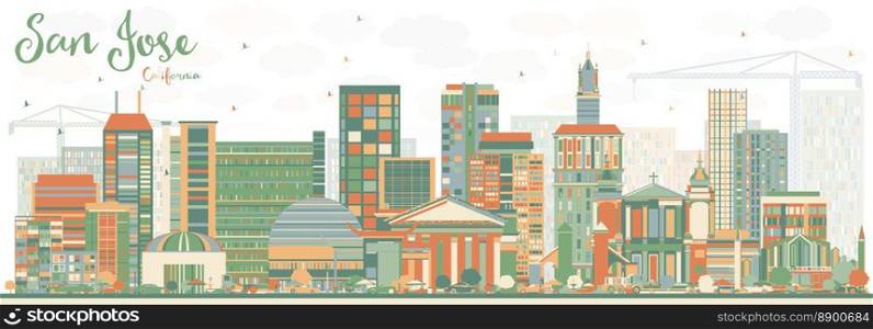 Abstract San Jose California Skyline with Color Buildings. Vector Illustration. Business Travel and Tourism Concept with Modern Architecture. Image for Presentation Banner Placard and Web Site.