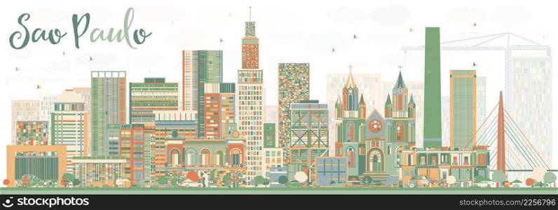 Abstract Sao Paulo Skyline with Color Buildings. Vector Illustration. Business Travel and Tourism Concept with Modern Buildings. Image for Presentation Banner Placard and Web Site.