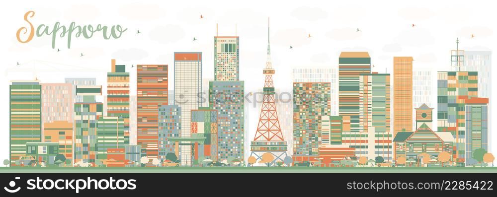 Abstract Sapporo Skyline with Color Buildings. Vector Illustration. Business and Tourism Concept with Modern Buildings. Image for Presentation, Banner, Placard or Web Site.