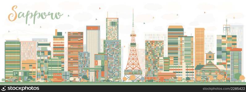 Abstract Sapporo Skyline with Color Buildings. Vector Illustration. Business and Tourism Concept with Modern Buildings. Image for Presentation, Banner, Placard or Web Site.