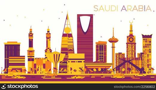 Abstract Saudi Arabia Skyline with Color Landmarks. Vector Illustration. Business Travel and Tourism Concept. Image for Presentation Banner Placard and Web Site.