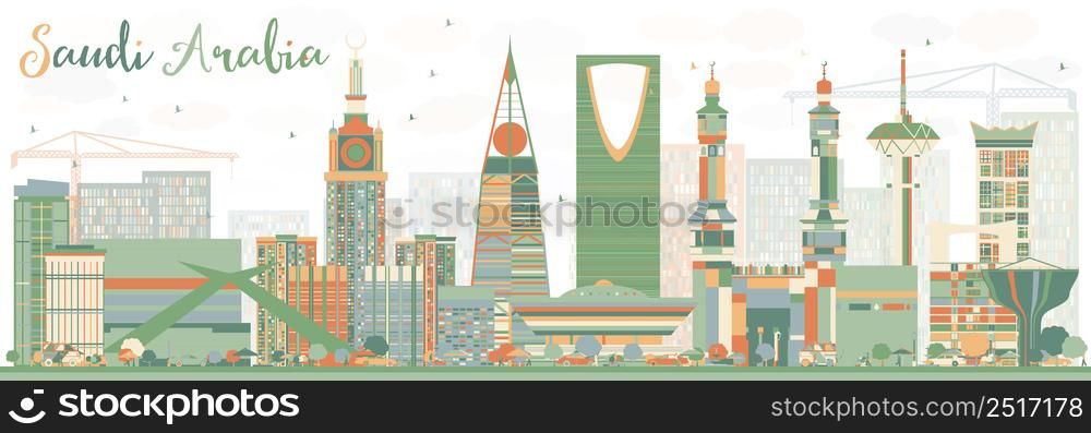 Abstract Saudi Arabia Skyline with Color Landmarks. Vector Illustration. Business Travel and Tourism Concept. Image for Presentation Banner Placard and Web Site.