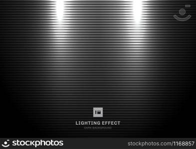Abstract scene illuminated by spotlight on black background. Light effect on dark backdrop. Vector illustration